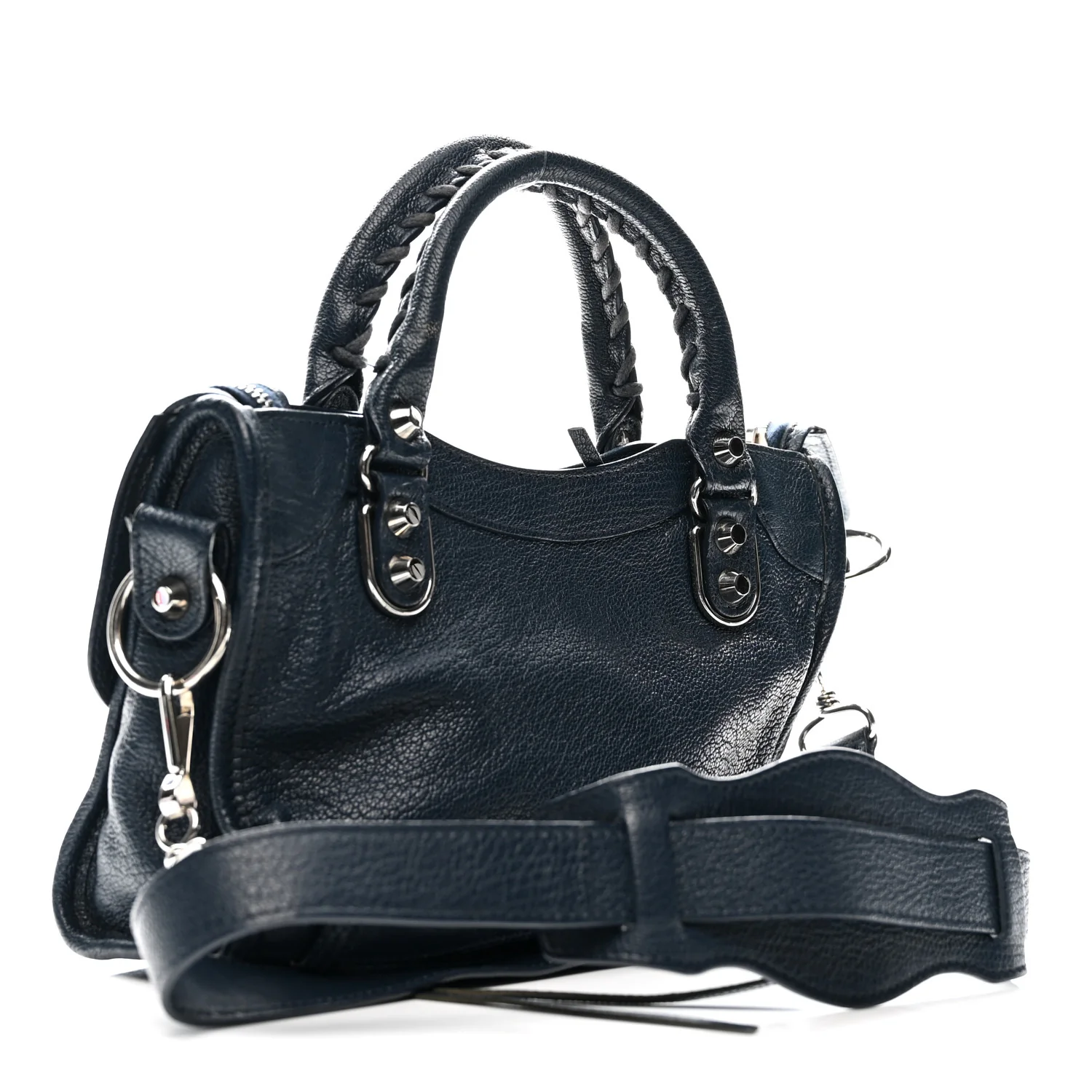 Chevre Silver Metallic Edge Hardware Mini City Bleu de Minuit - Top Club