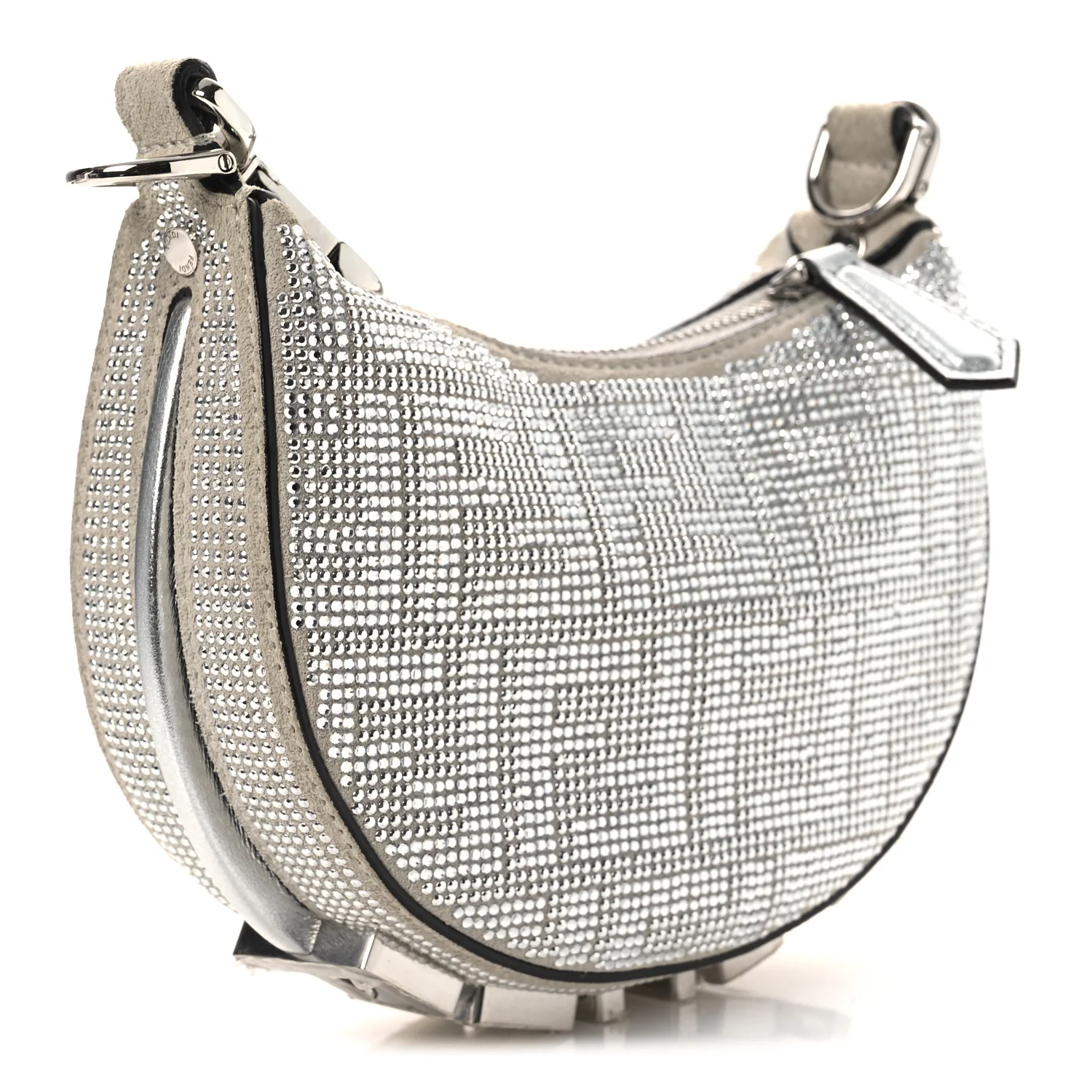 Crystal Vitello Laminato Suede FF Nano Fendigraphy Hobo Charm Grey - Top Club