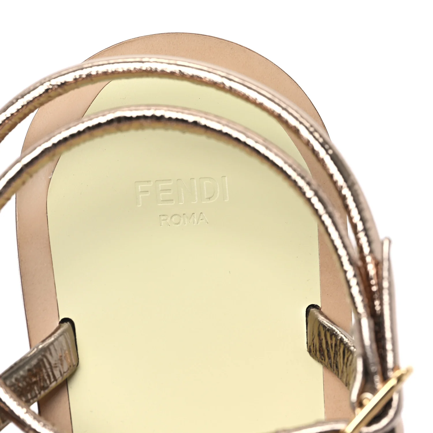 Metallic Nappa Fendi O'Lock Gladiator Flat Sandals 36 Argento Stagno Champagne - Top Club