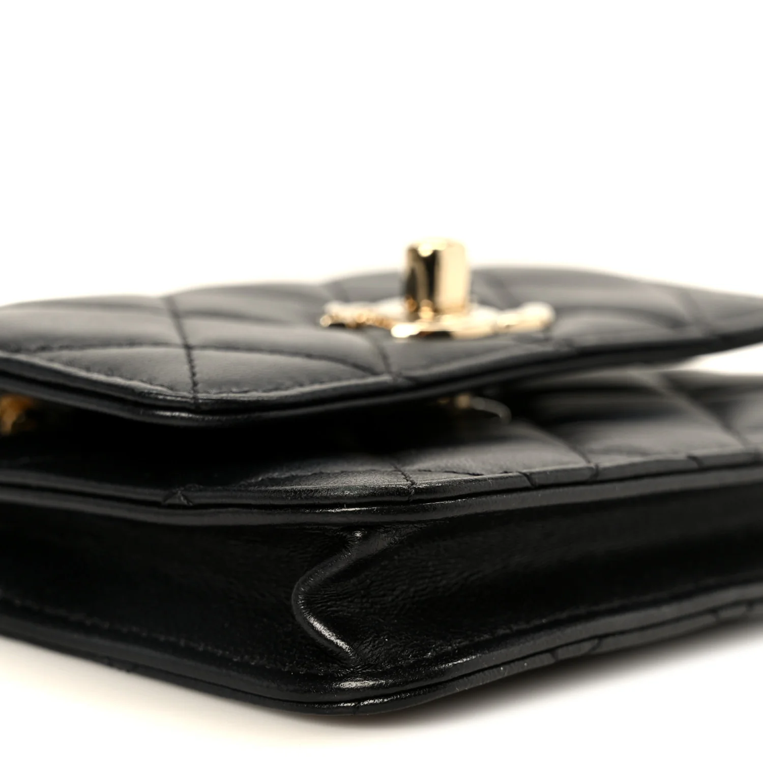 Lambskin Quilted Trendy CC Card Holder On Chain Black - Top Club