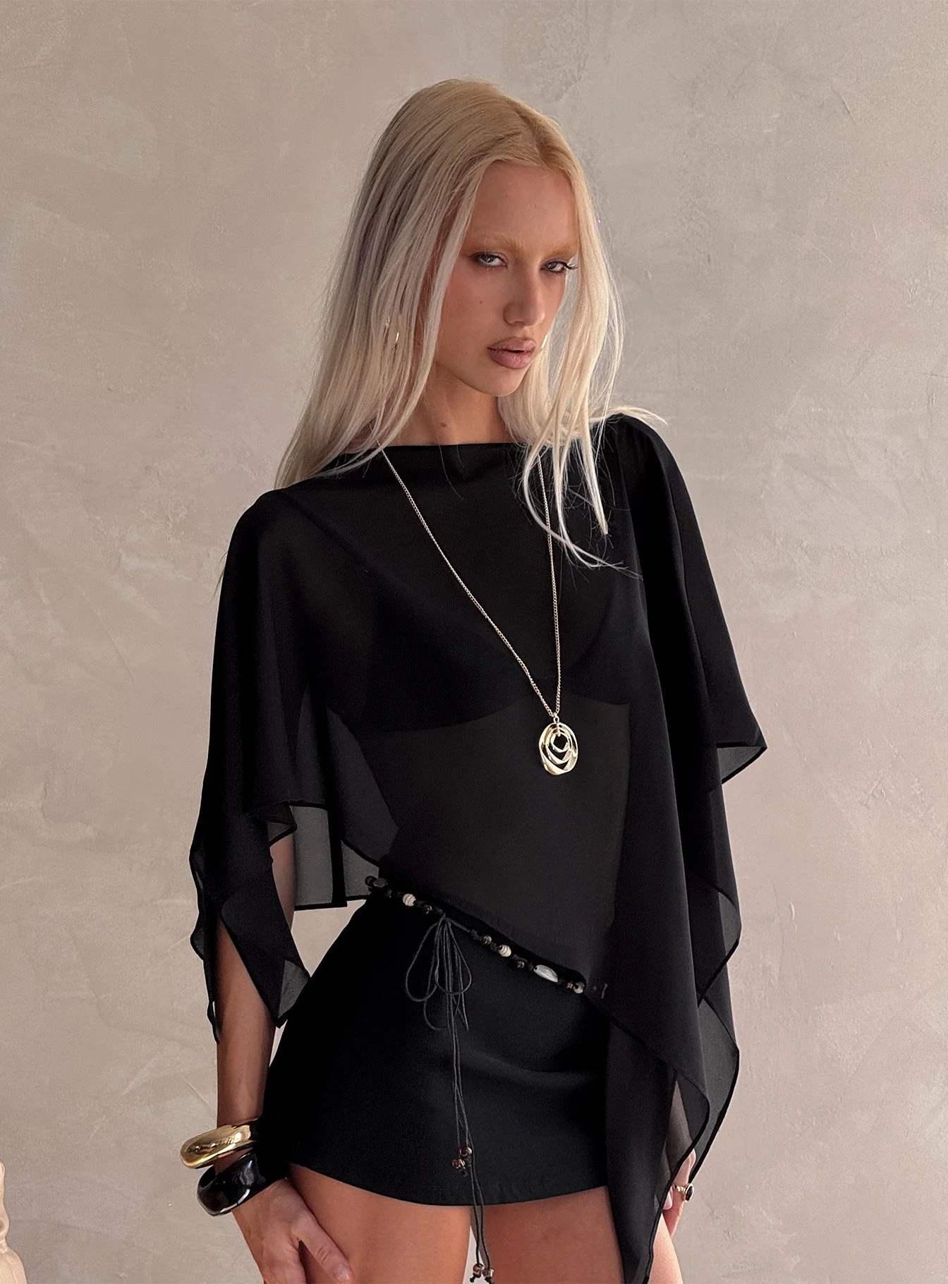 Mairelle Sheer Poncho Black