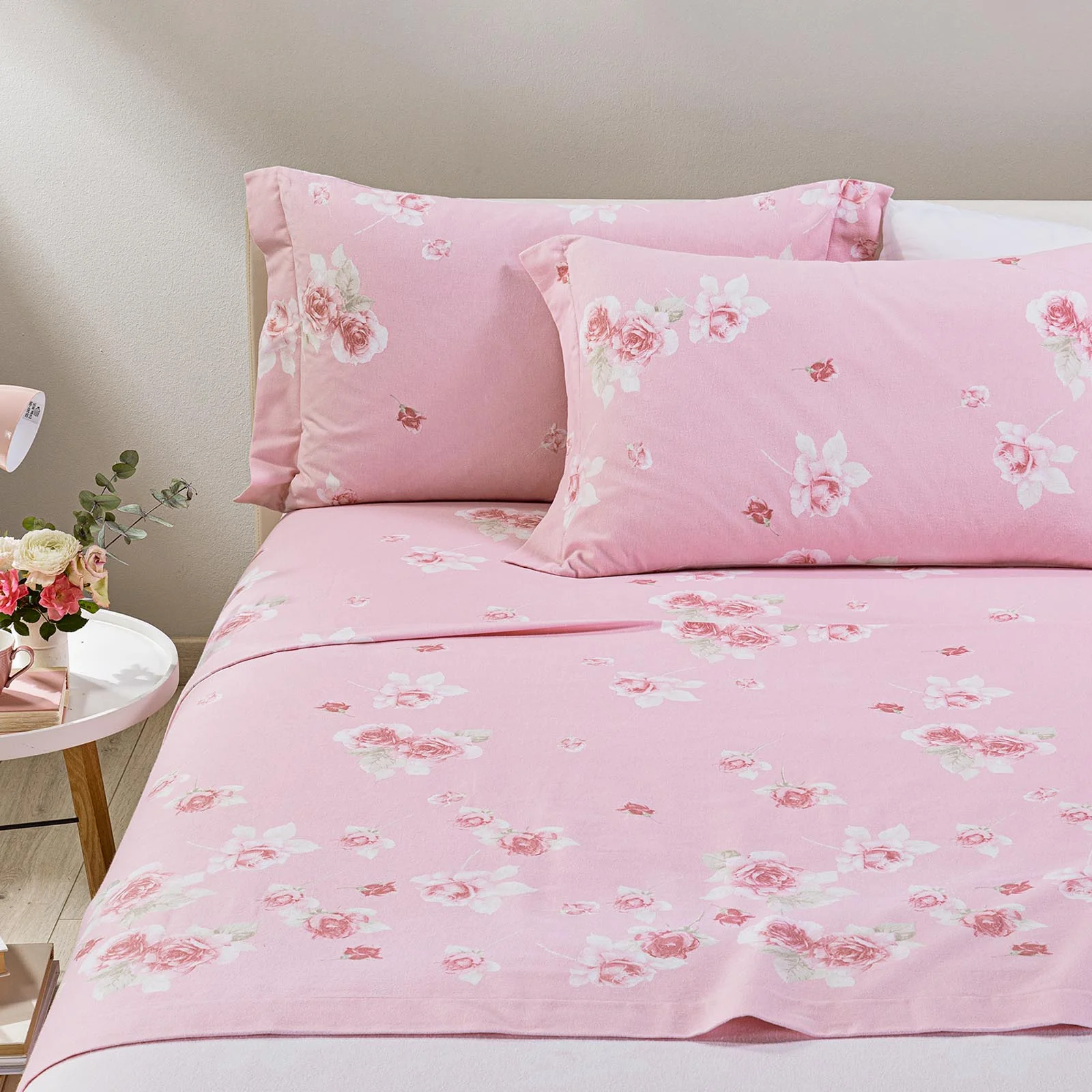 Complete sheets in Flamella Floral Style Flamella square and half pink caleffi