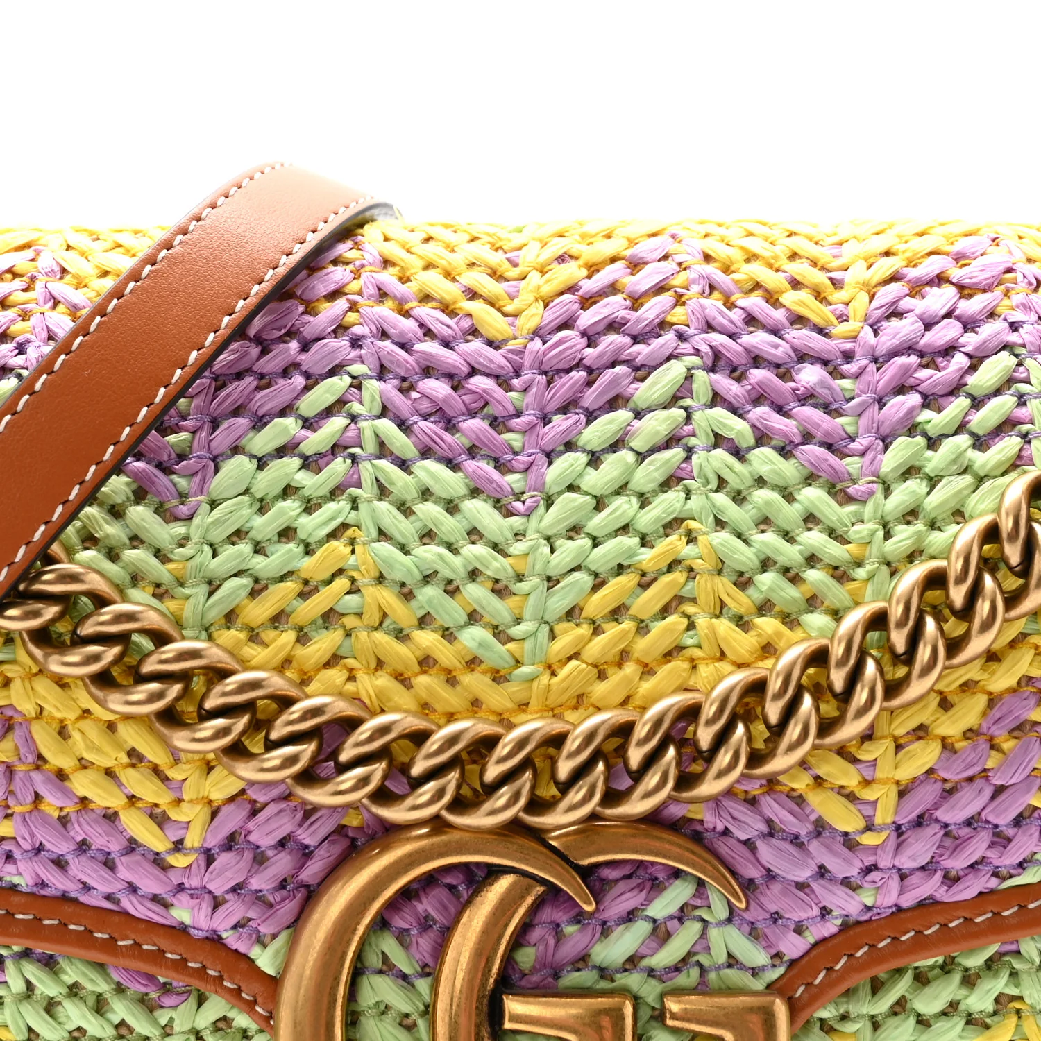 Calfskin Raffia Woven Small GG Marmont Shoulder Bag Multicolor - Top Club