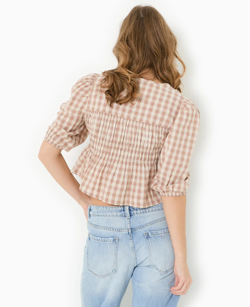 Pimkie Blouse avec smocks et nouettes motif vichy