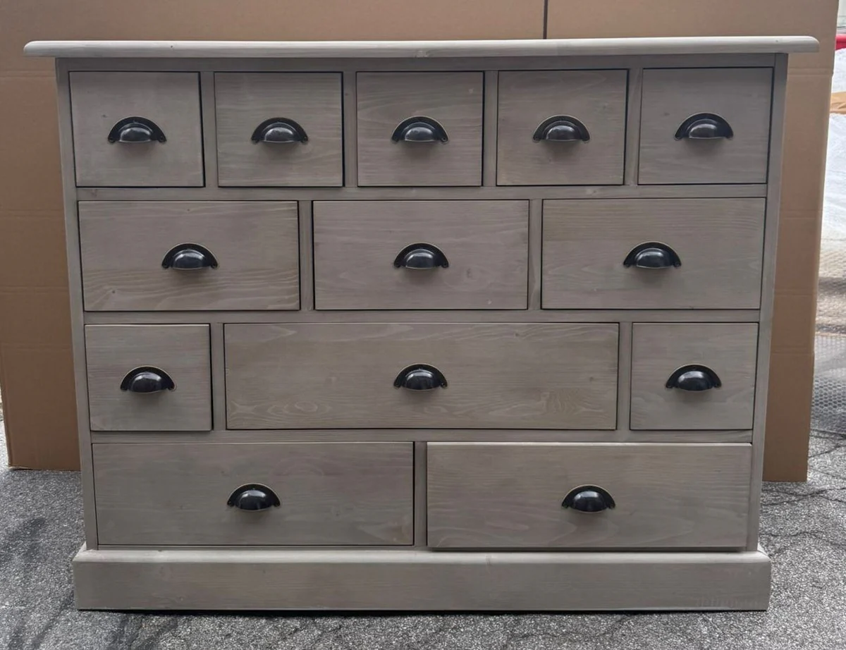 Country house style solid wood chest of drawers with 13 drawers gray 120 cm