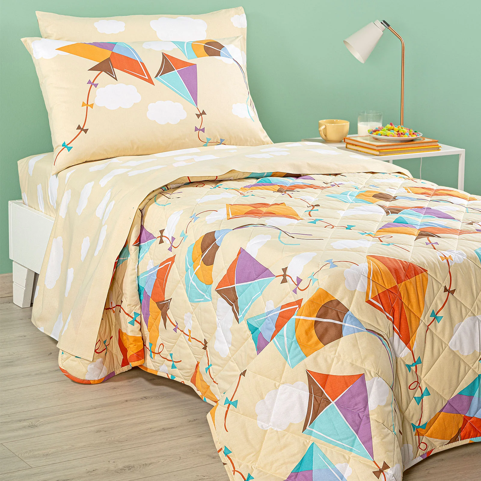 Quilted cotton bedspread single yellow yellow caleffi kids