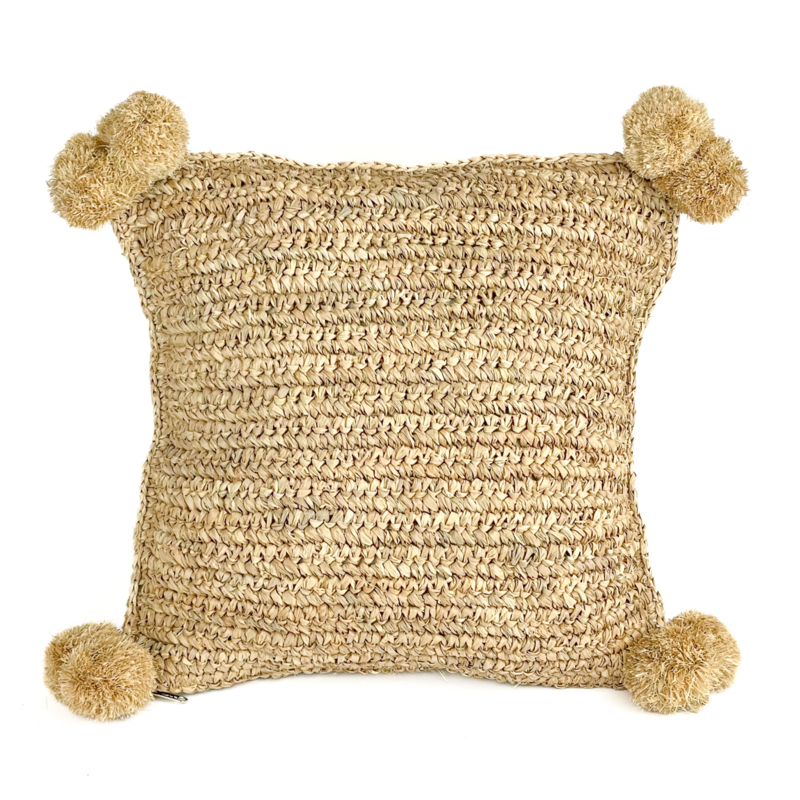 Lefkadia kussen vierkant gevlochten raffia met pompoenen