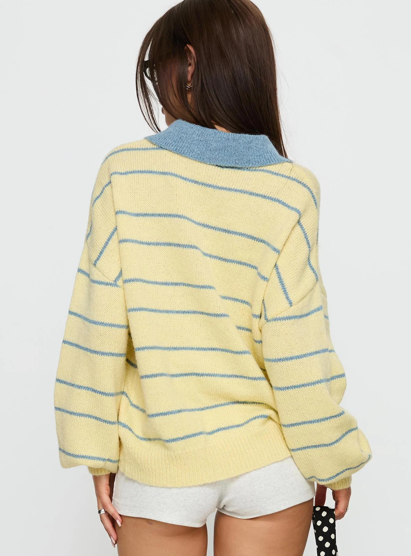Minda Collared Knit Sweater Yellow Stripe