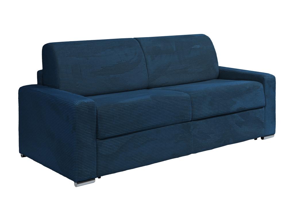 Sofá cama de 4 plazas exprés de pana azul con cordones - Cama de 160 cm - Colchón de 22 cm - CALITO
