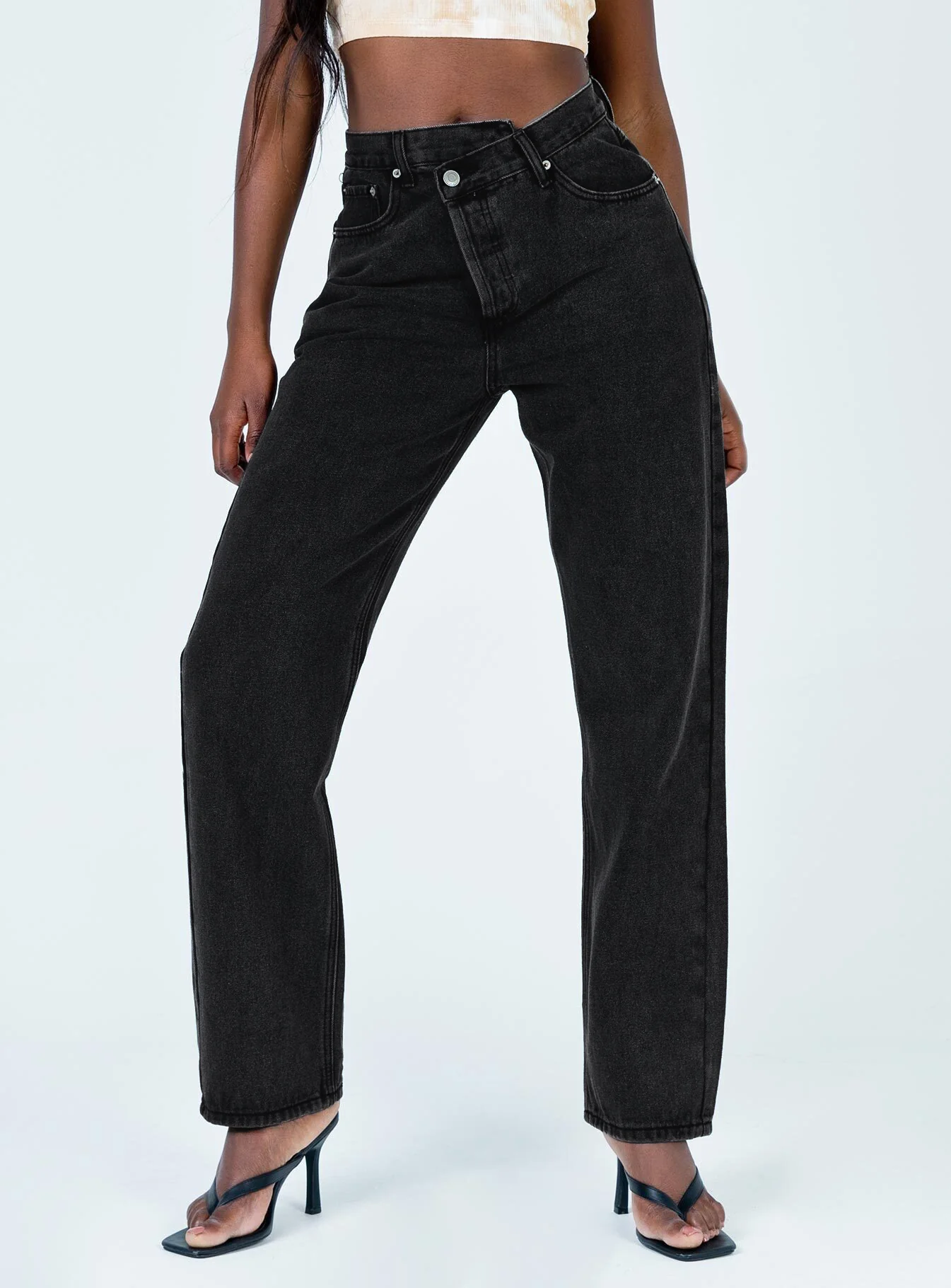 Holly Asymmetric Straight Leg Jean Black Denim