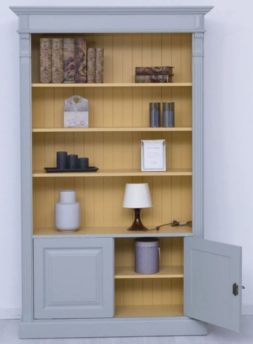 Country house style bookcase gray / yellow 120 x 39 x H. 197 cm - solid wood cabinet - living room cabinet - office cabinet - country house style furniture