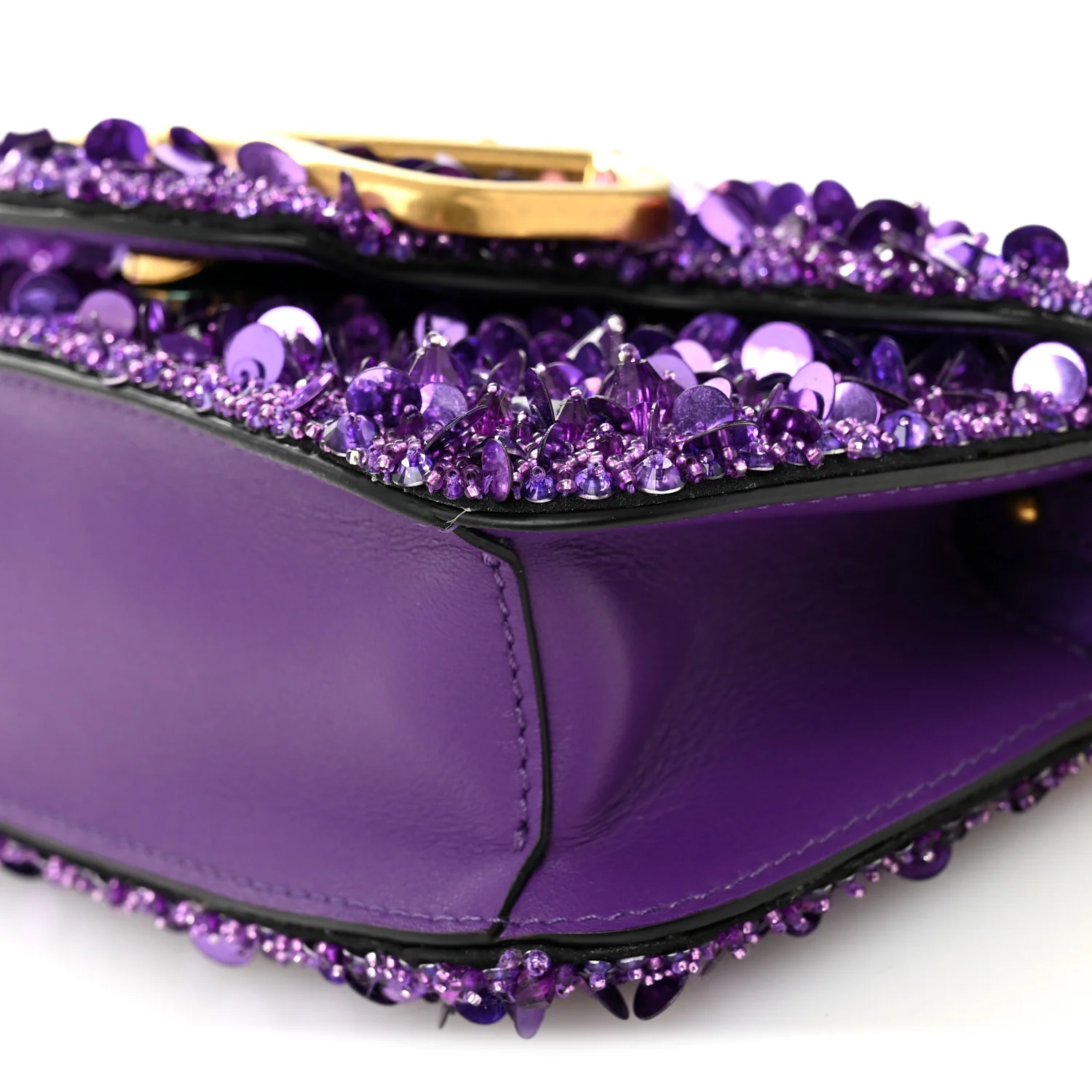 Sequin Crystal Vlogo Embroidered Small Loco Shoulder Bag Astral Purple - Top Club