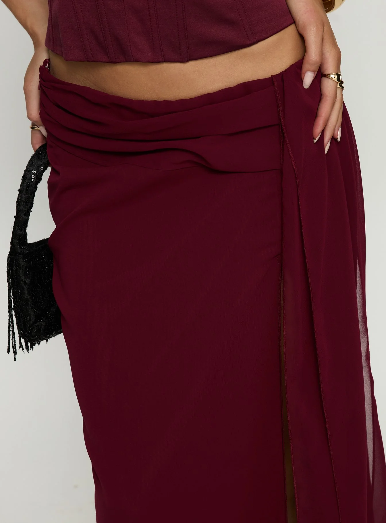 Hollian Draped Maxi Skirt Wine