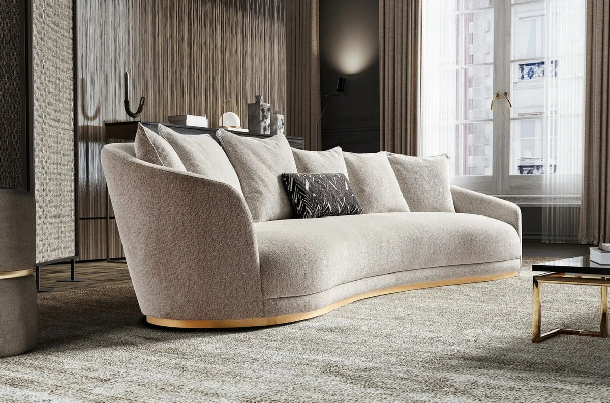 Luxury sofa light gray / brass 308 x 110 x H. 90 cm - Curved living room sofa - Hotel sofa - Living room furniture - Hotel furniture - Luxury furniture - Luxury furnishings - Living room furnishings