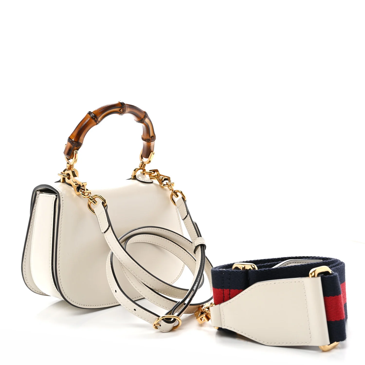 Boarded Dyana Lux Calfskin Web Mini Bamboo 1947 Top Handle Bag Mystic White - Top Club