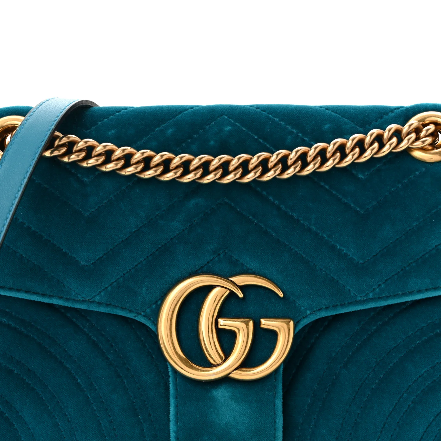 Velvet Matelasse Small GG Marmont Shoulder Bag Pavone Cyan - Top Club