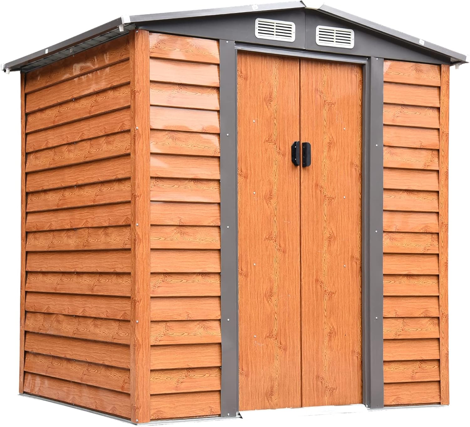 Outsunny Casetta da Giardino Porta Utensili in Acciaio colorato e Polipropilene, Capanno per Attrezzi con con Porte Scorrevoli, 197x163x178-200cm, Marrone