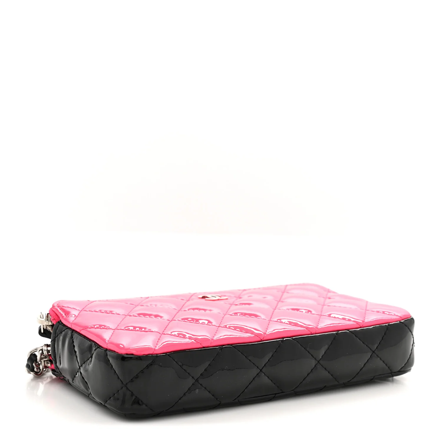 Patent Quilted Small Clutch With Chain Pink Black - Top Club