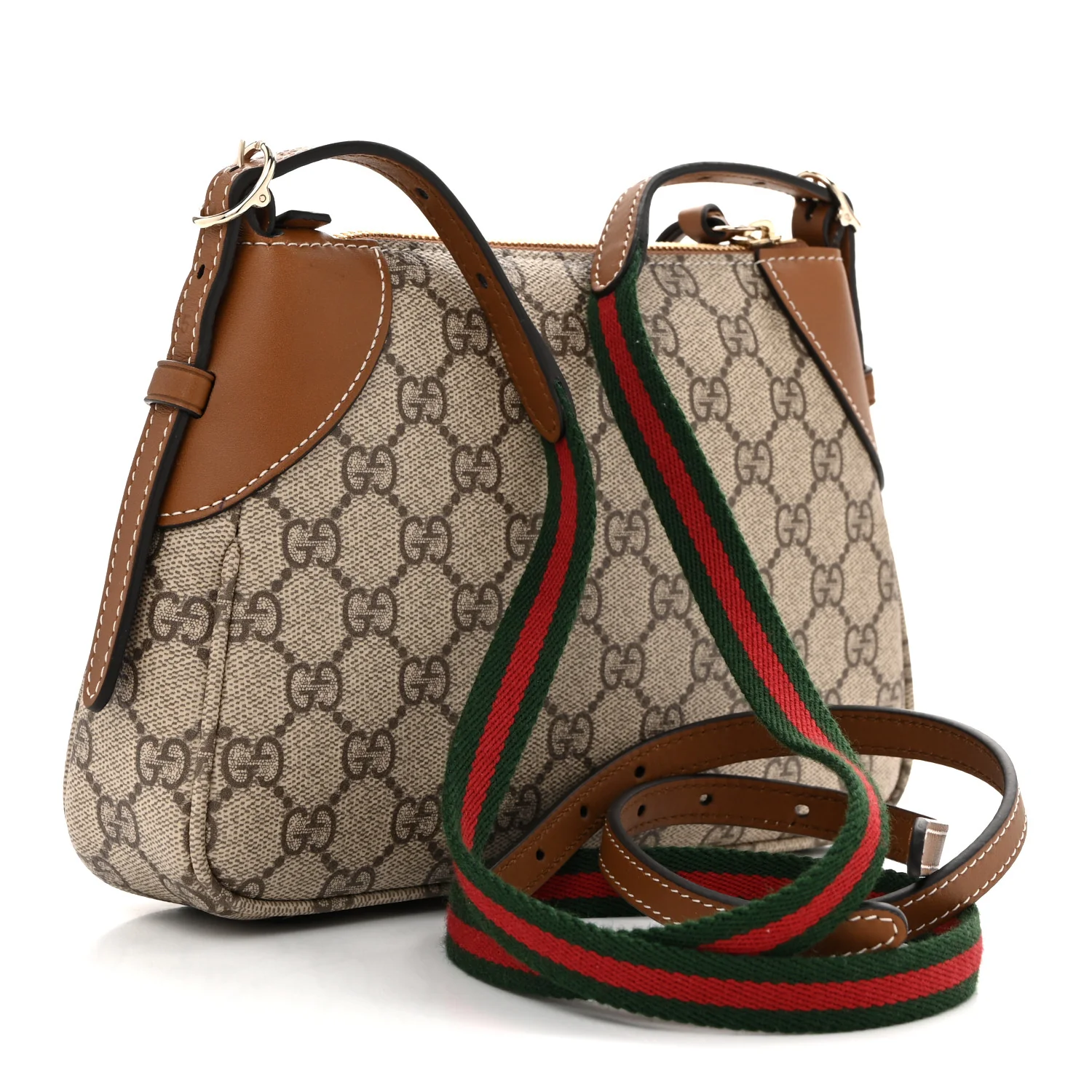 GG Supreme Monogram Textured Calfskin Small Emblem Shoulder Bag Beige Dark Brown - Top Club