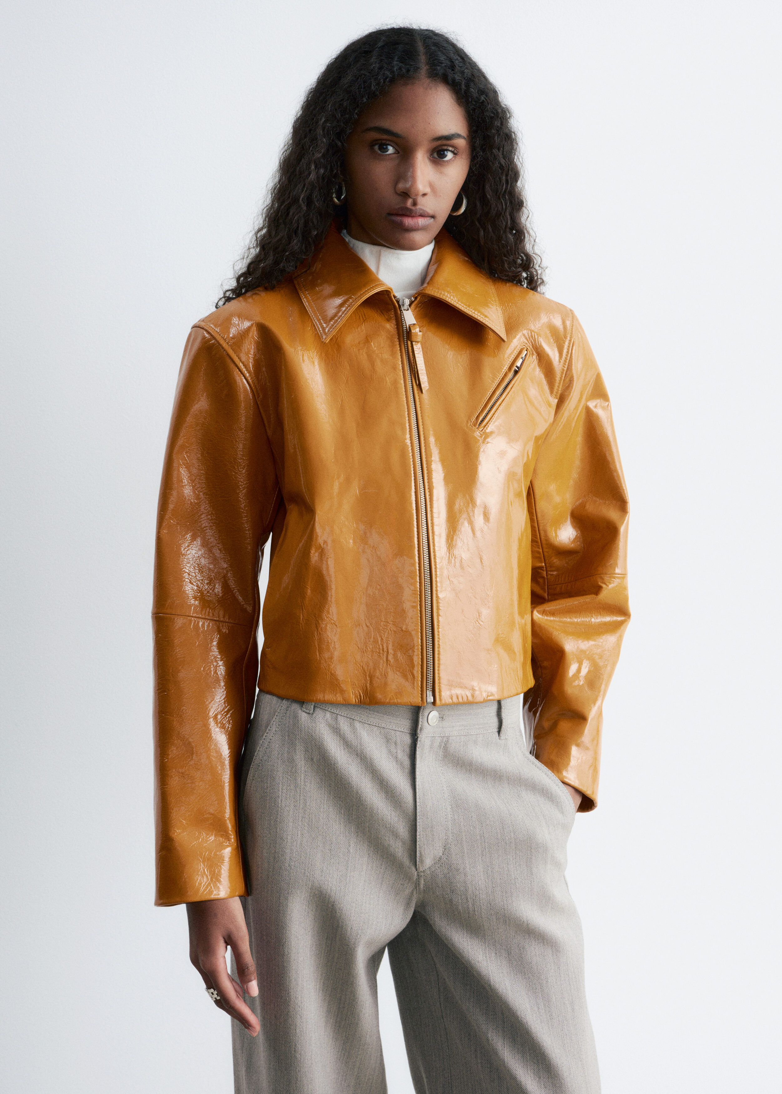 & Other Stories PATENT LEATHER BIKER JACKET