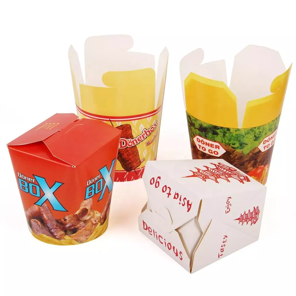 Disposable Kraft Paper Noodle Containers – Leakproof Takeaway Food Buckets
