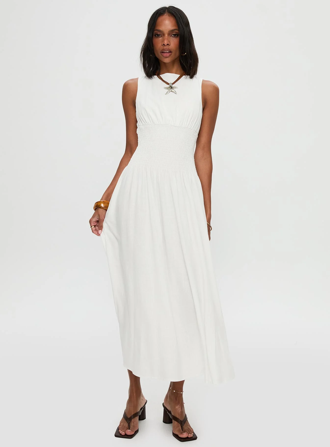 Lilienne Shirred Maxi Dress White