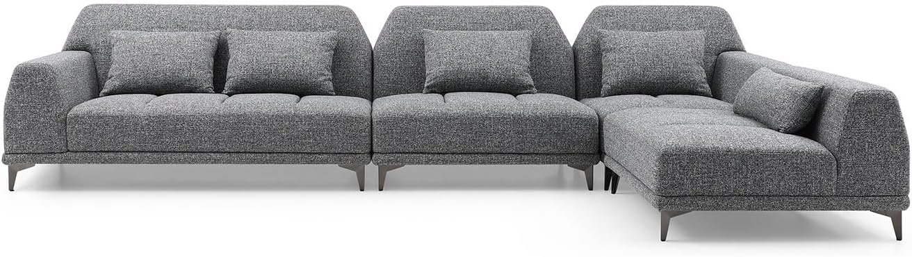 kevinplus 146.8'' Large Sectional Sofa Couch L-Shape with Right Chaise Lounge, Modern Upholstered Corner Sofa Couch for Living Room Office Apartment, Free Combination (Right-Facing, Light Grey)