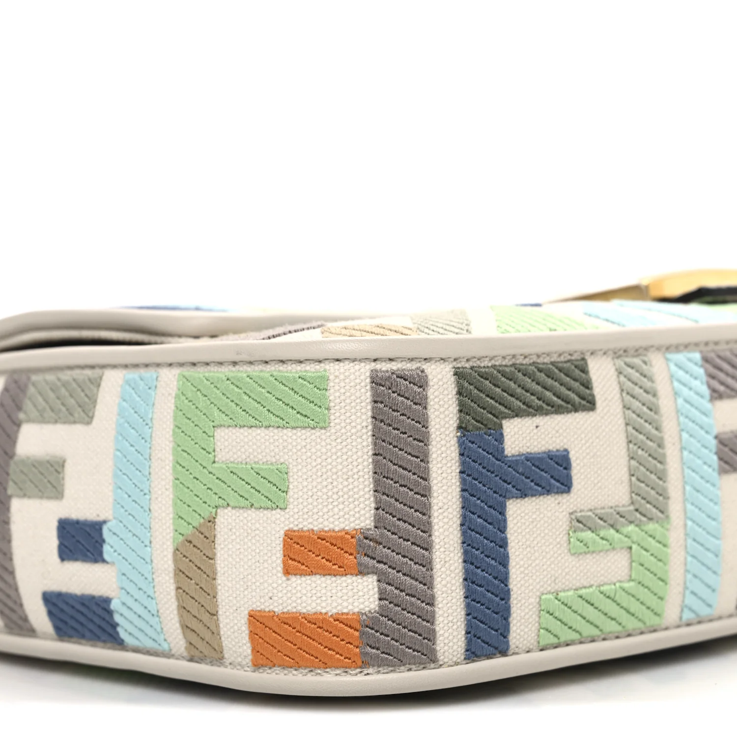 Canvas Vitello Seta FF Multicolor Embroidered Baguette Grezzo Multicolor Latte - Top Club