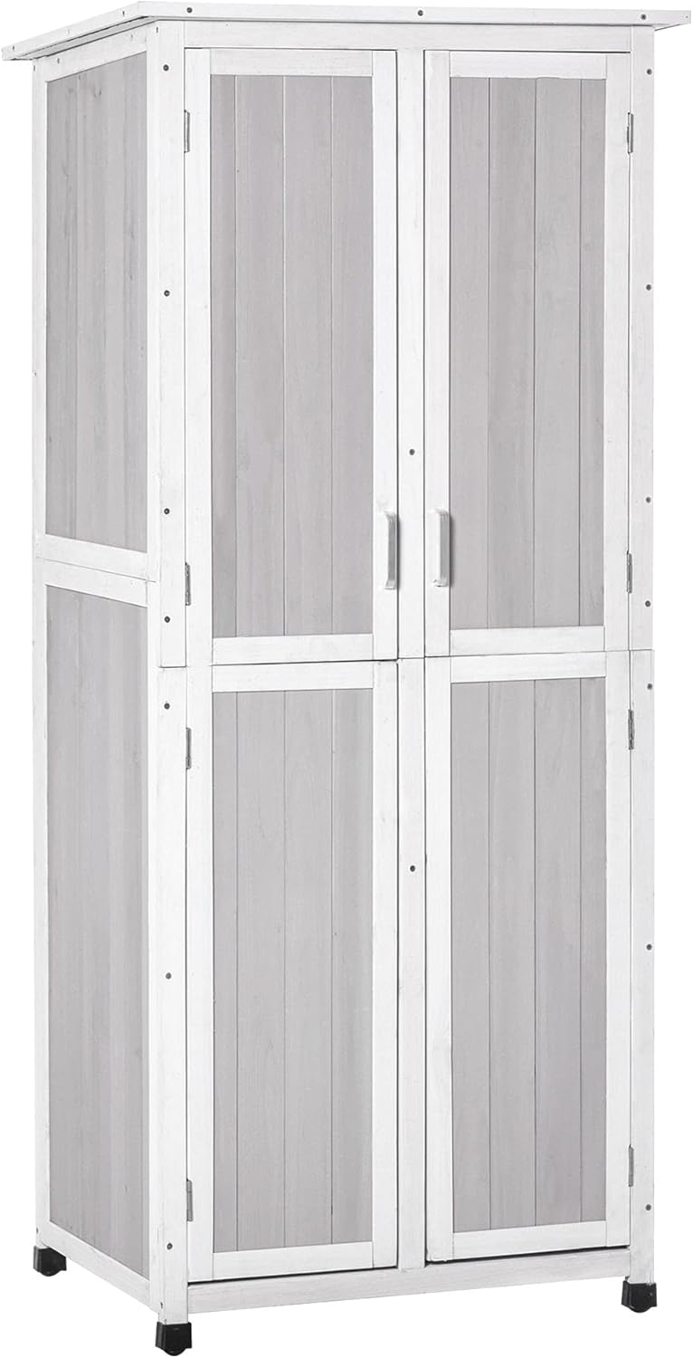 Outsunny Casetta Porta Attrezzi in Legno di Abete a 3 Livelli con Tetto in Bitume e Ganci, 77x58x175 cm, Grigio