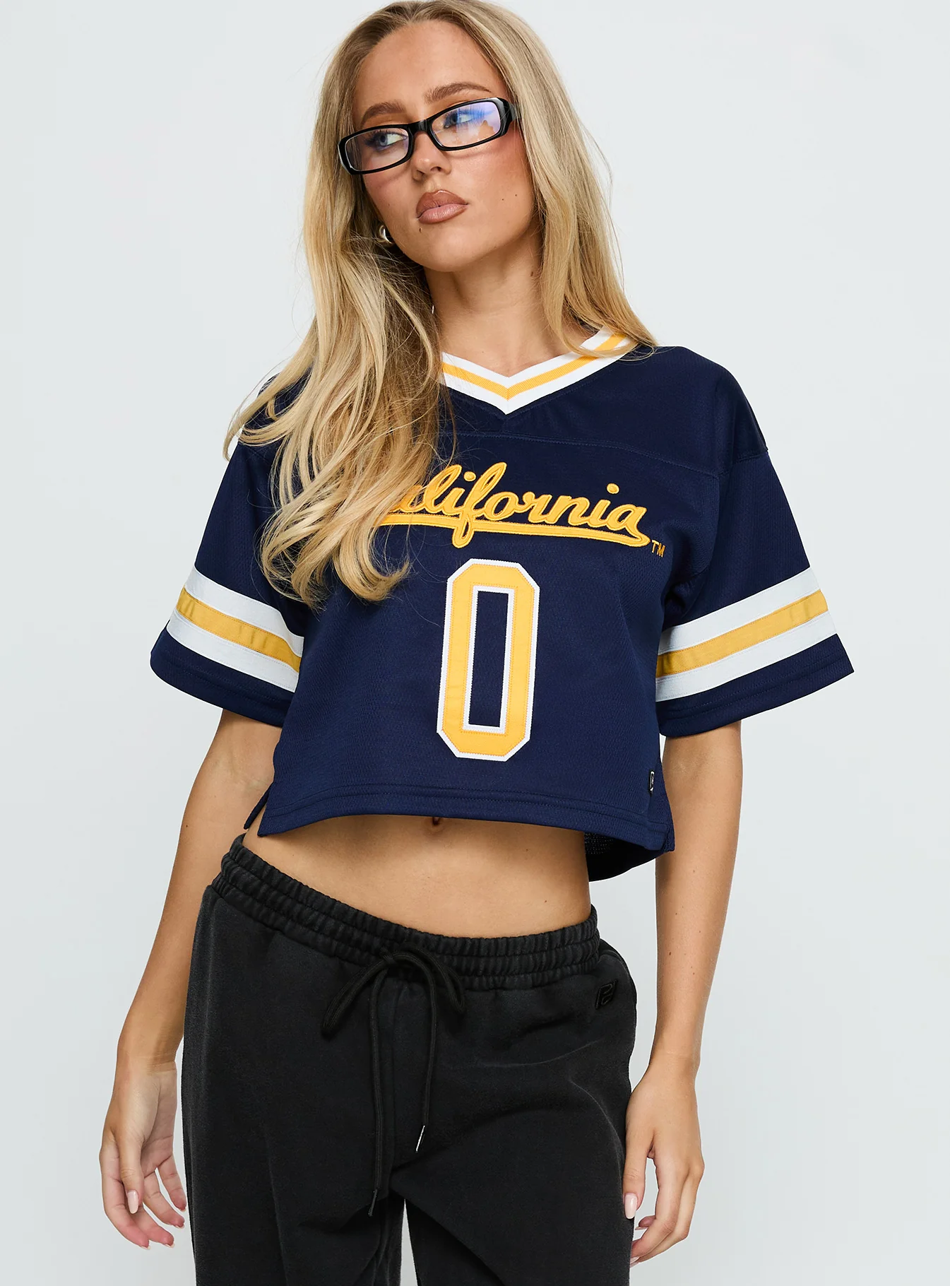 UC Berkeley Cropped Football Jersey Tee Blue