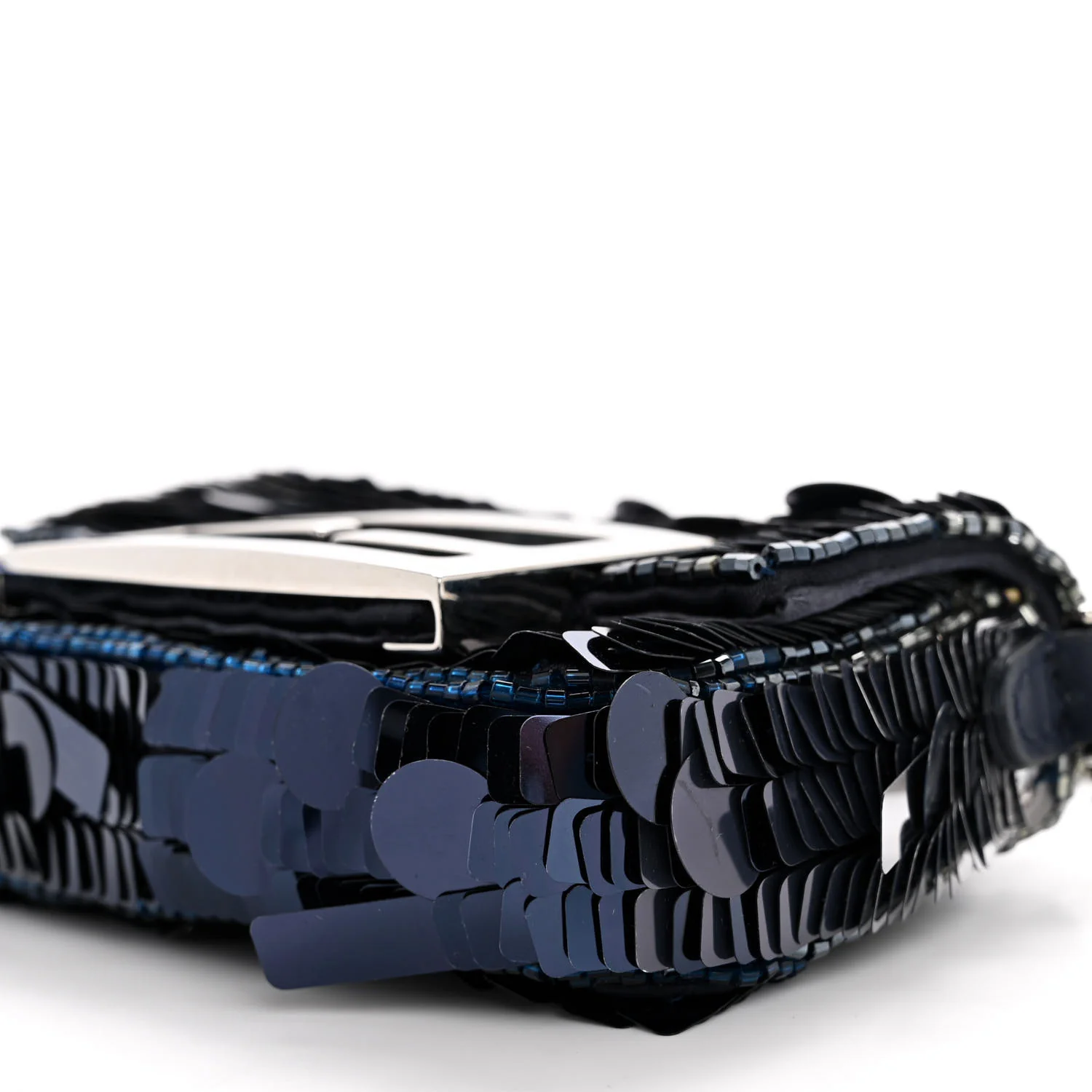 Sequin Paillettes Shiny Nappa Sex and the City Nano Maxi Buckle Baguette Charm Blue - Top Club