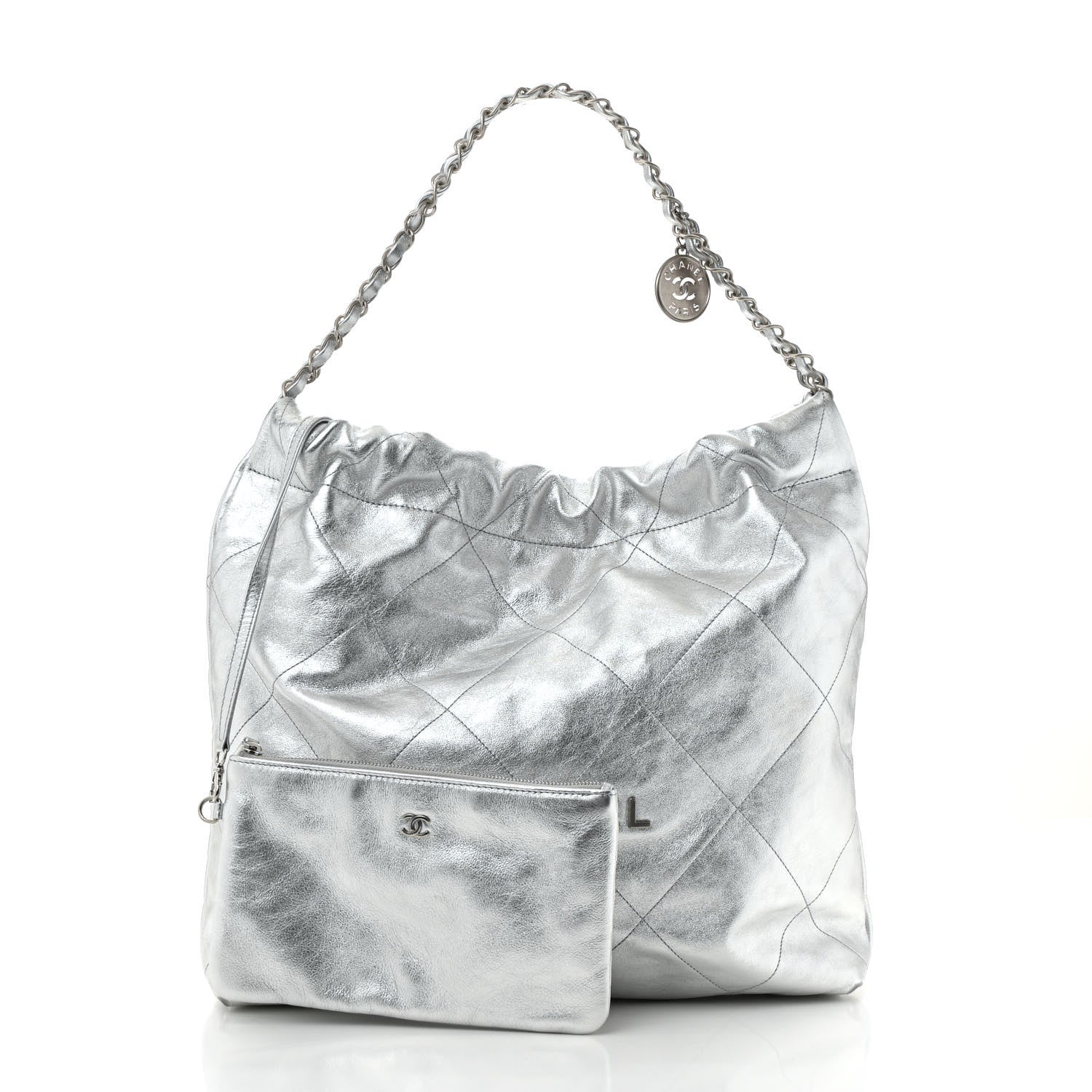 Metallic Calfskin Quilted Chanel 22 Silver - Top Club
