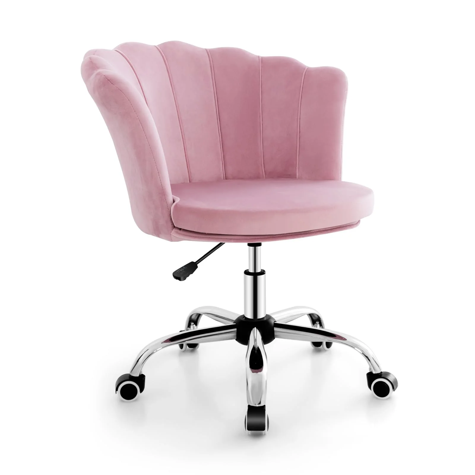 BEFOUNDLOVELY Velvet Office Desk Chair Pink, Modern Vanity Chair with Seashell Back