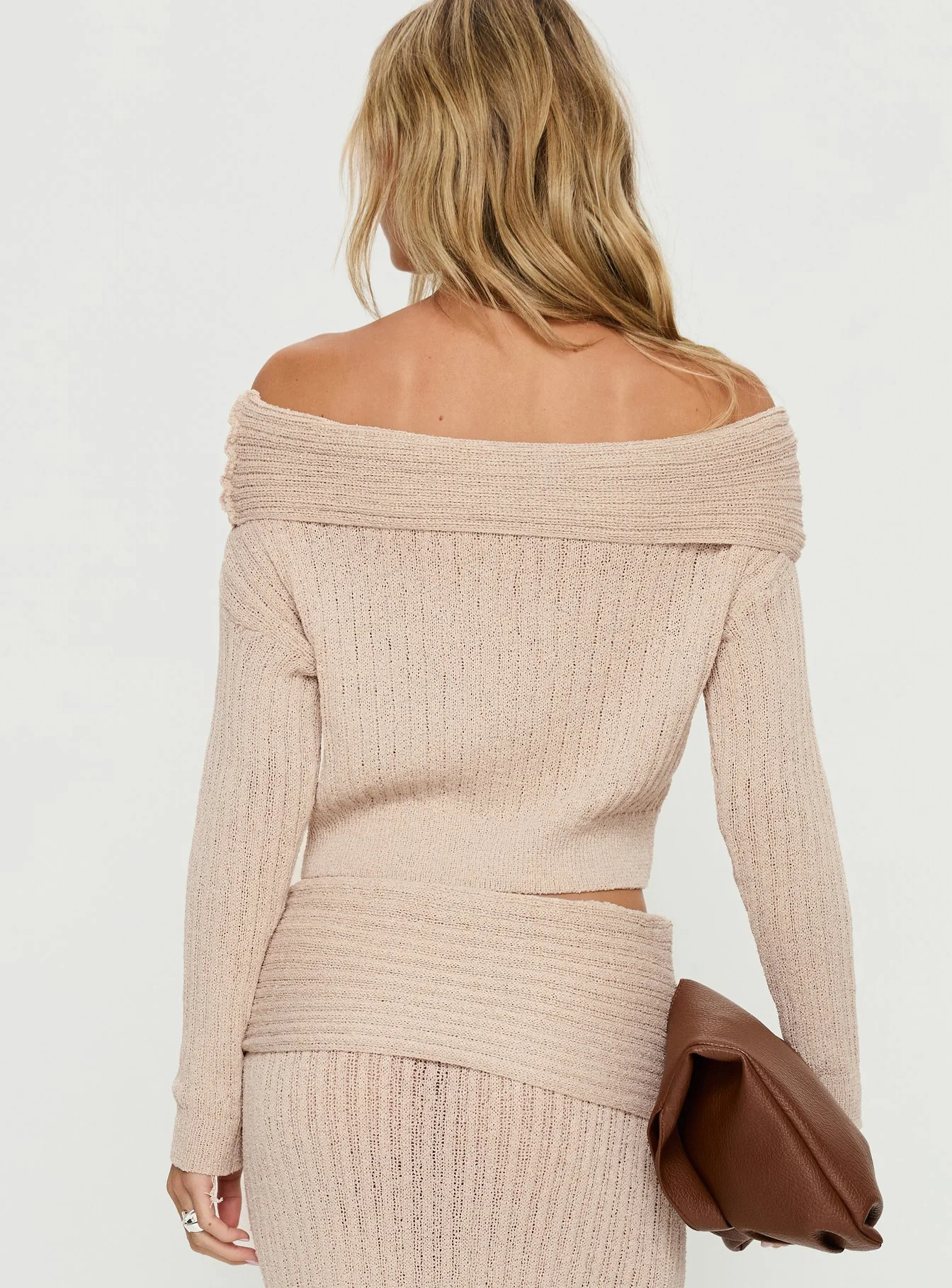 Devion Foldover Knit Sweater Beige