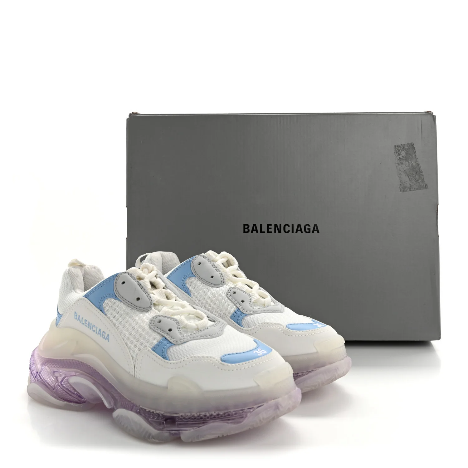 Fabric Mesh Clear Sole Womens Triple S Sneakers 36 Light Blue Grey Lilac White - Top Club