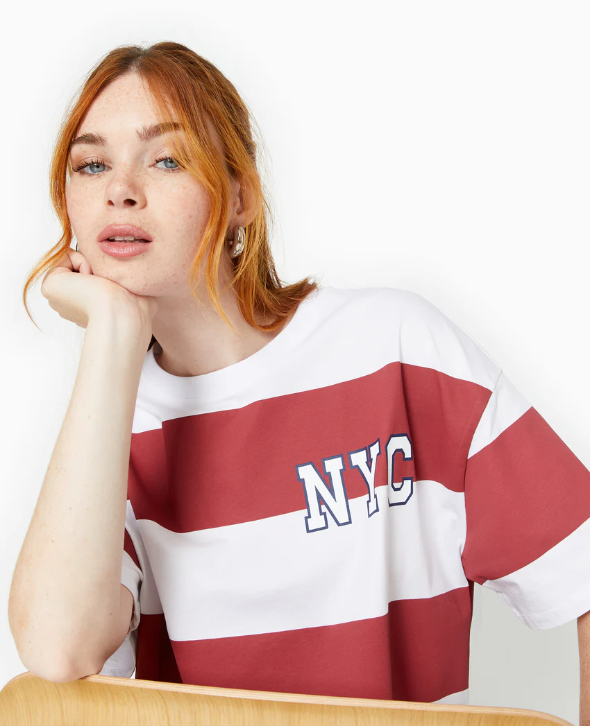 Pimkie T-shirt ample et court larges rayures