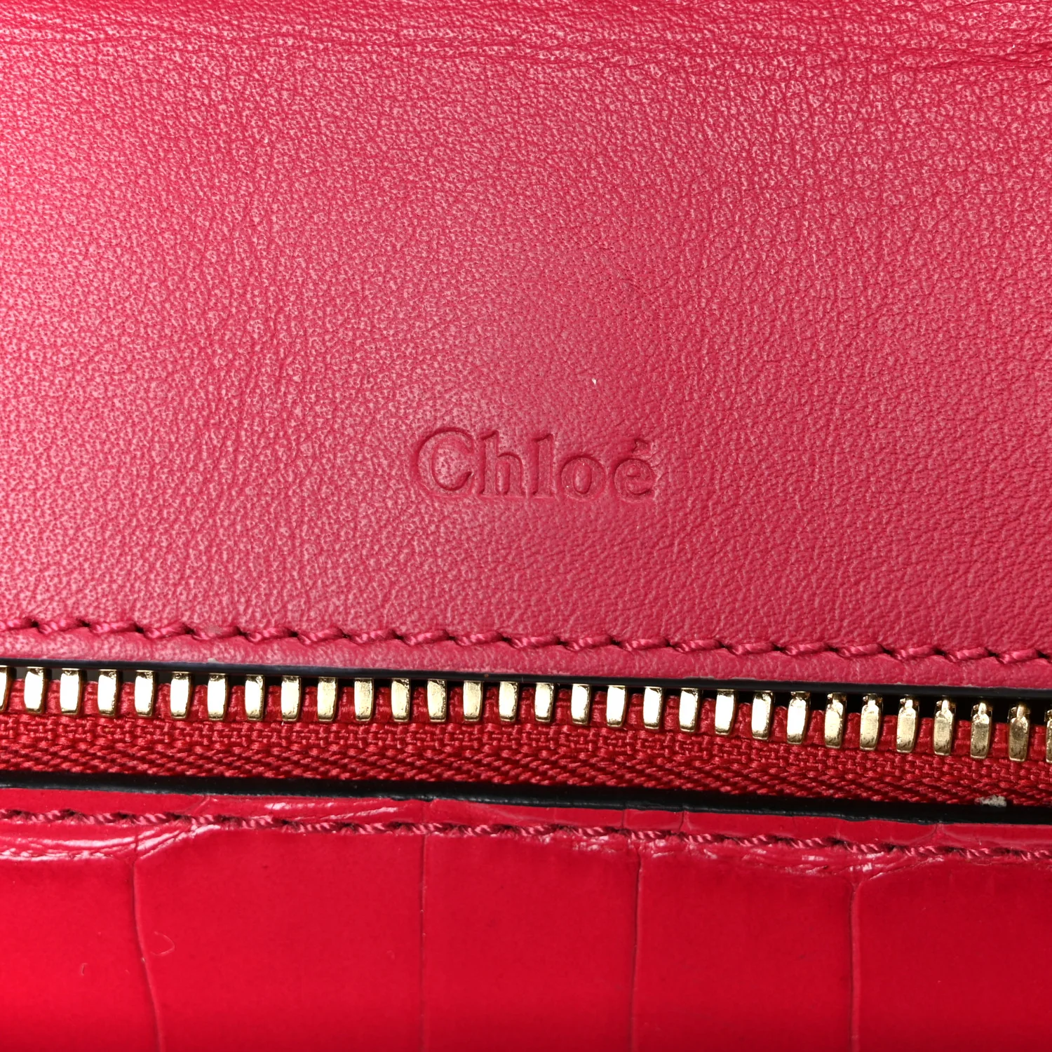 Calfskin Crocodile Embossed Mini C Vanity Bag Red - Top Club