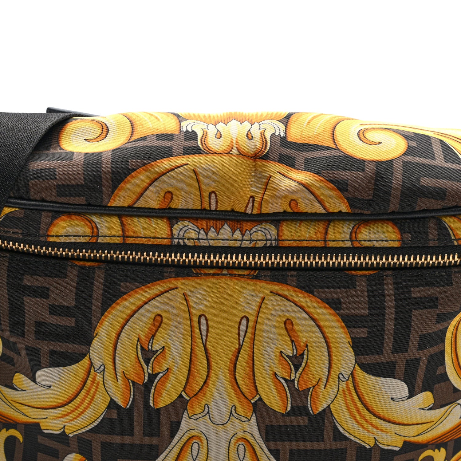 X VERSACE Nylon Cuoio Romano Fendace FF Baroque Belt Bag Black Gold - Top Club