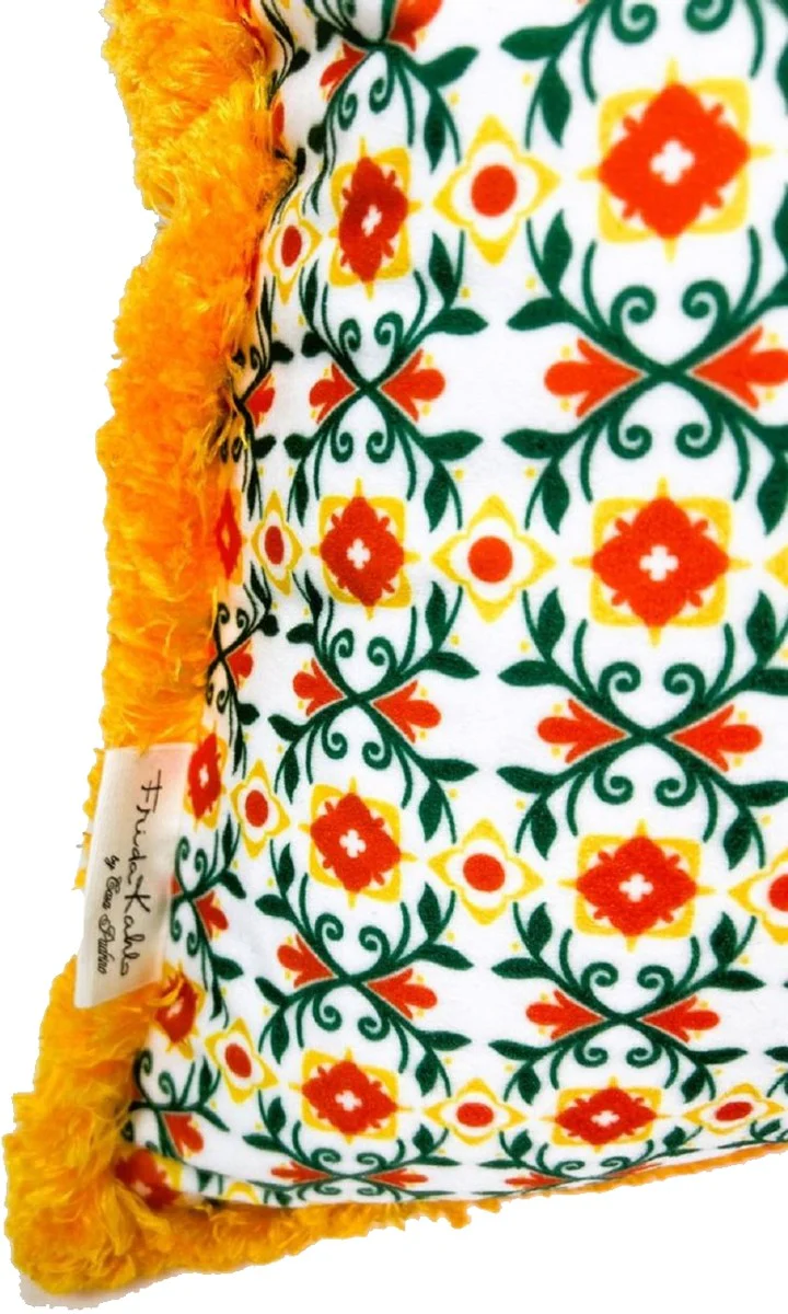 Frida Kahlo by Luxury decorative cushion with rhinestones white / colorful / orange
