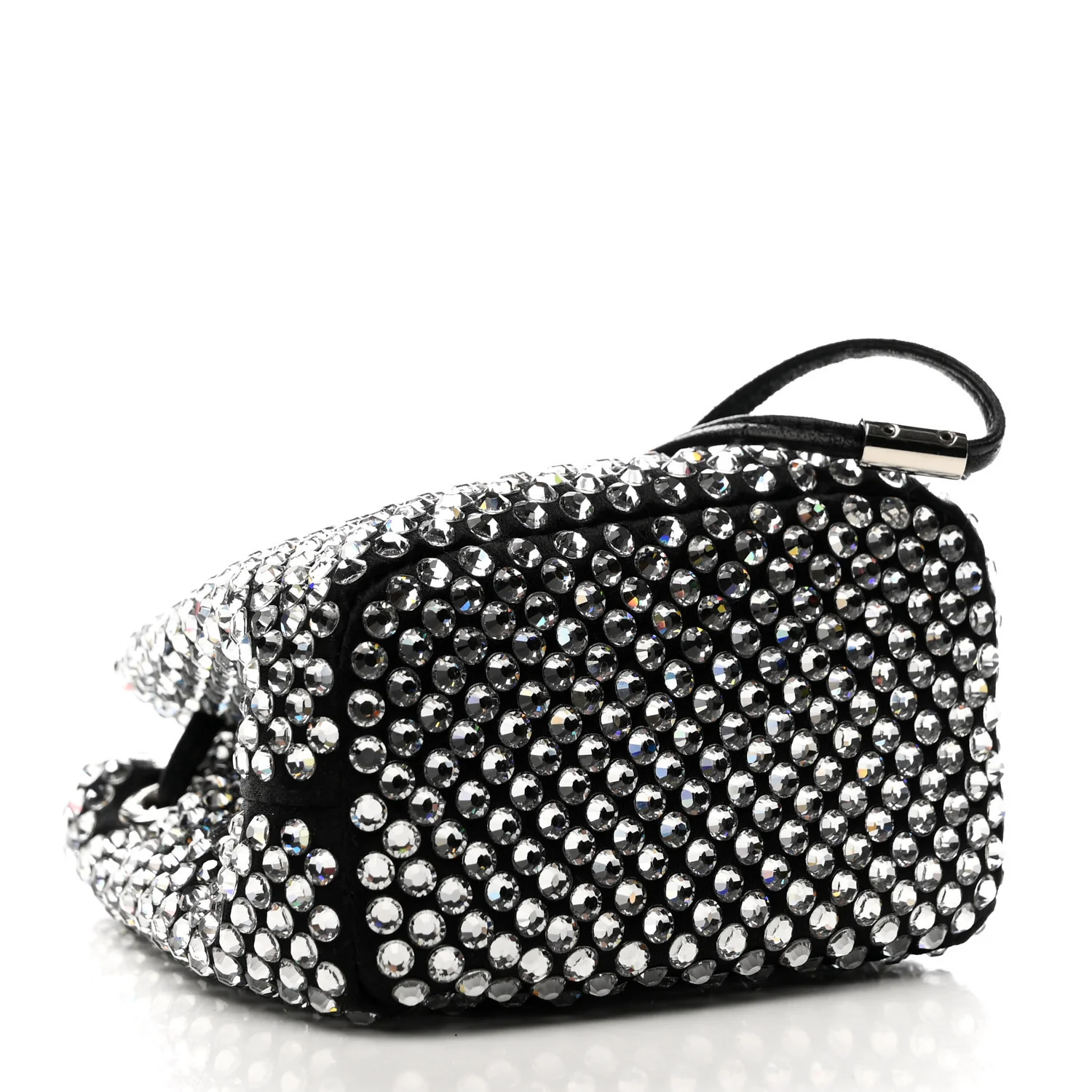 Satin Crystal Metal Triangle Logo Mini Drawcord Pouch Shoulder Bag Cristal - Top Club