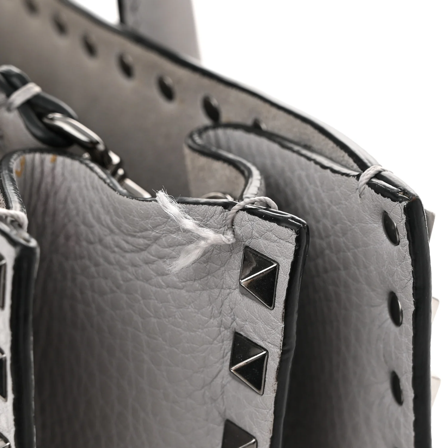 Grained Calfskin Medium Rockstud Double Handle Horizontal Tote Pastel Grey - Top Club