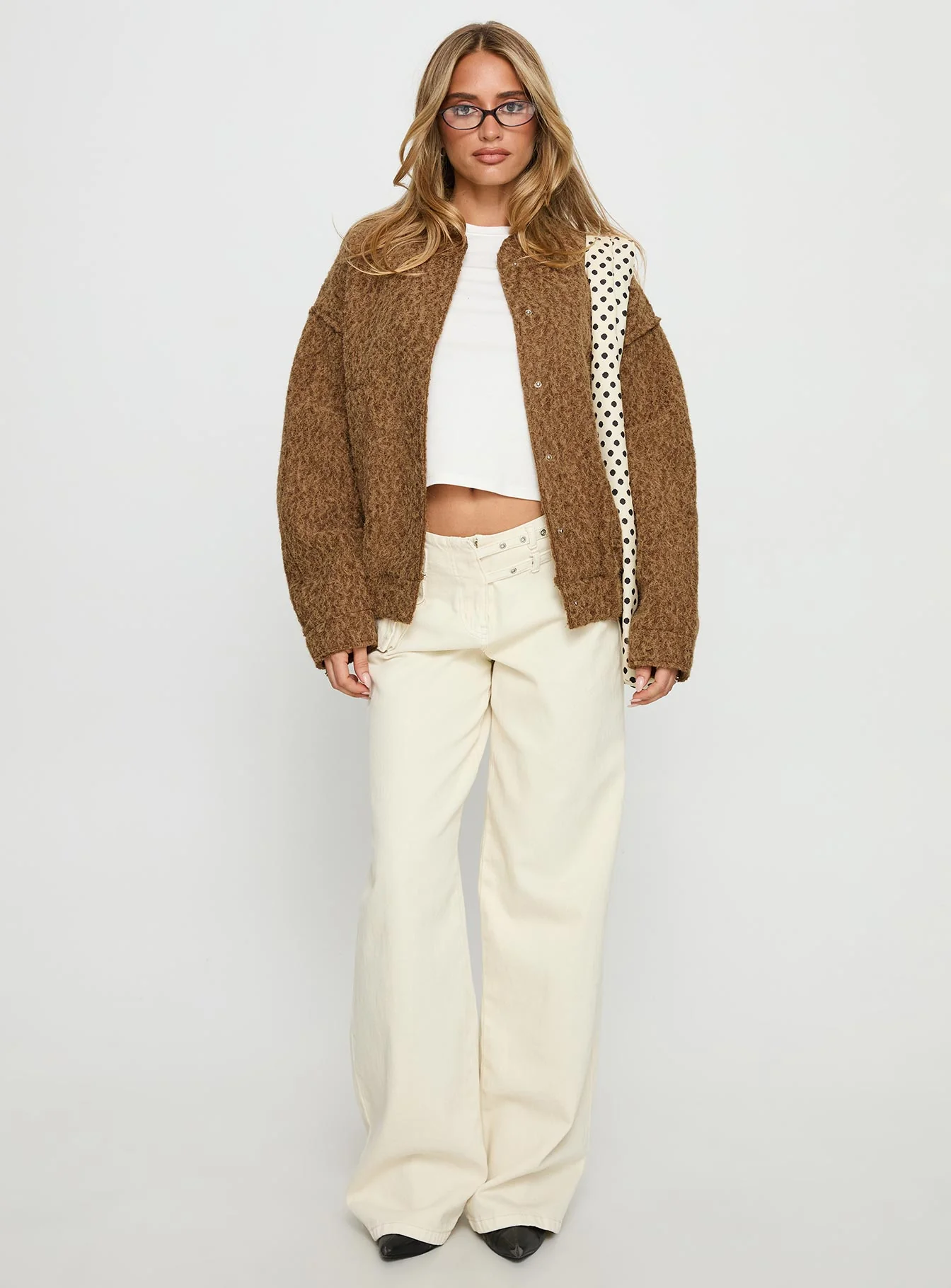 Kemberly Soft Textured Bomber Jacket Brown