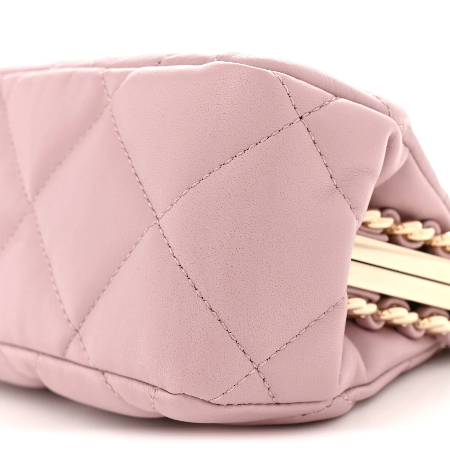Lambskin Quilted Chain Frame Clutch Pink - Top Club