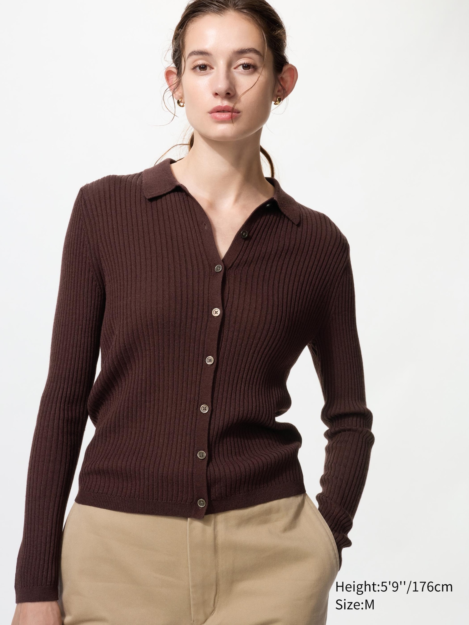 Merino Blend Ribbed Polo Cardigan