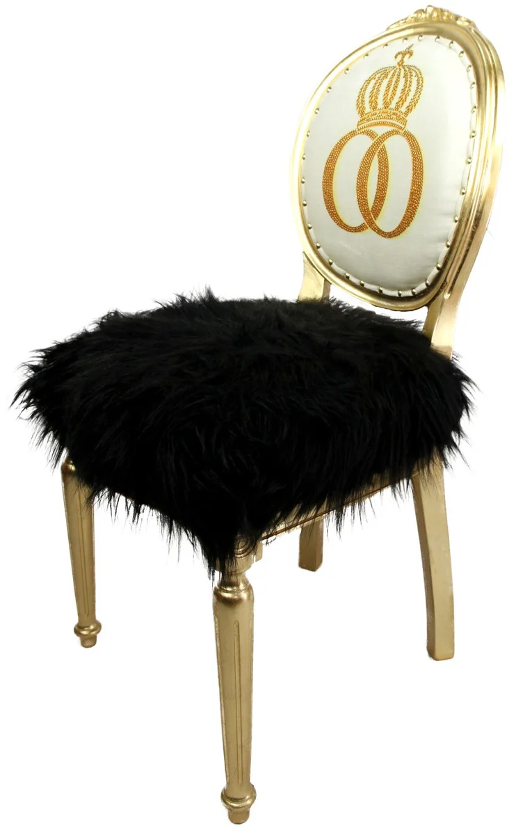 Pompöös by Luxury Baroque Dining Room Chair Faux Fur Black / Gold Crown with Glitter Stones - Pompöös Baroque Chair designed by Harald Glööckler
