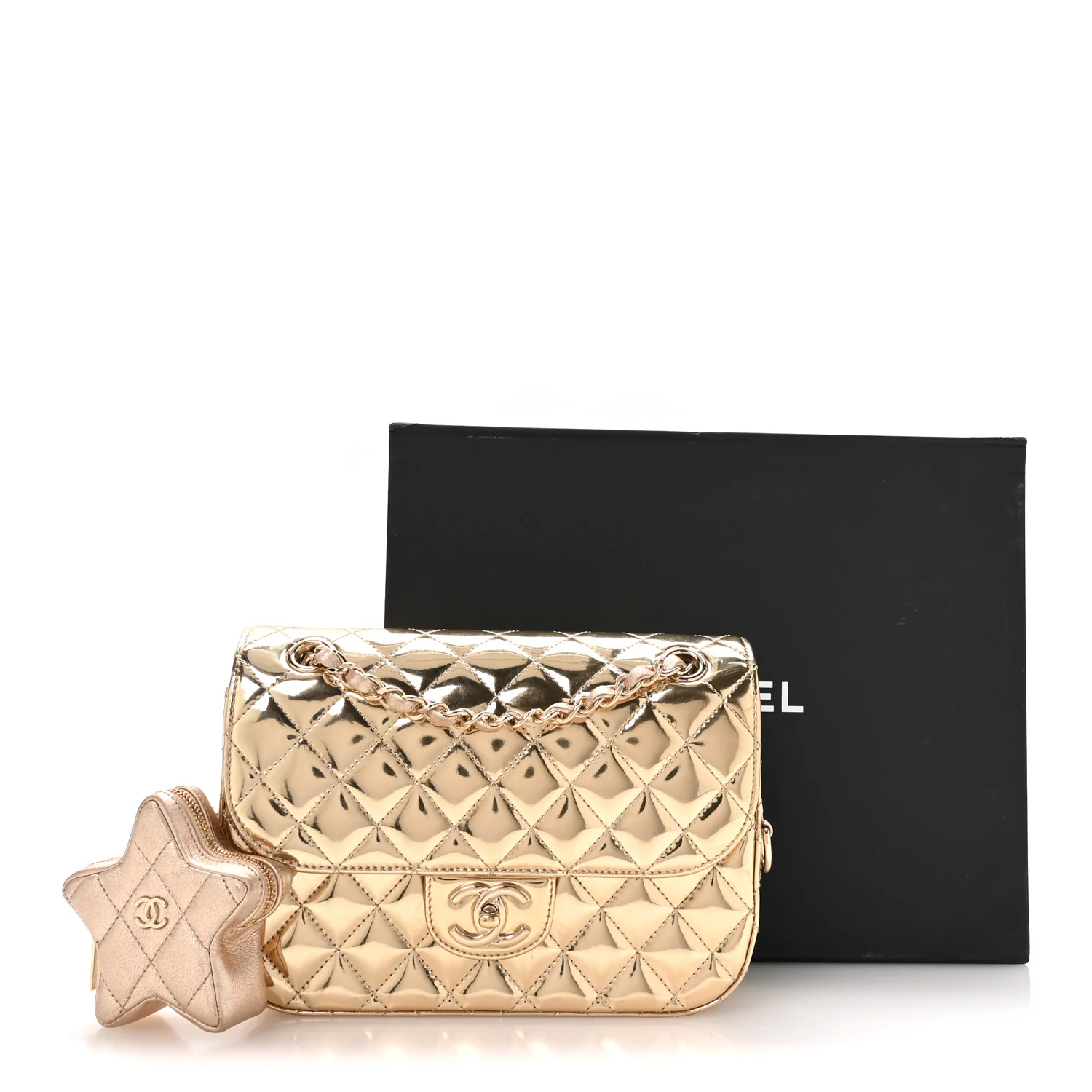 Mirror Calfskin Metallic Calfskin Medium Hollywood Boulevard Flap With Star Coin Purse Light Gold - Top Club