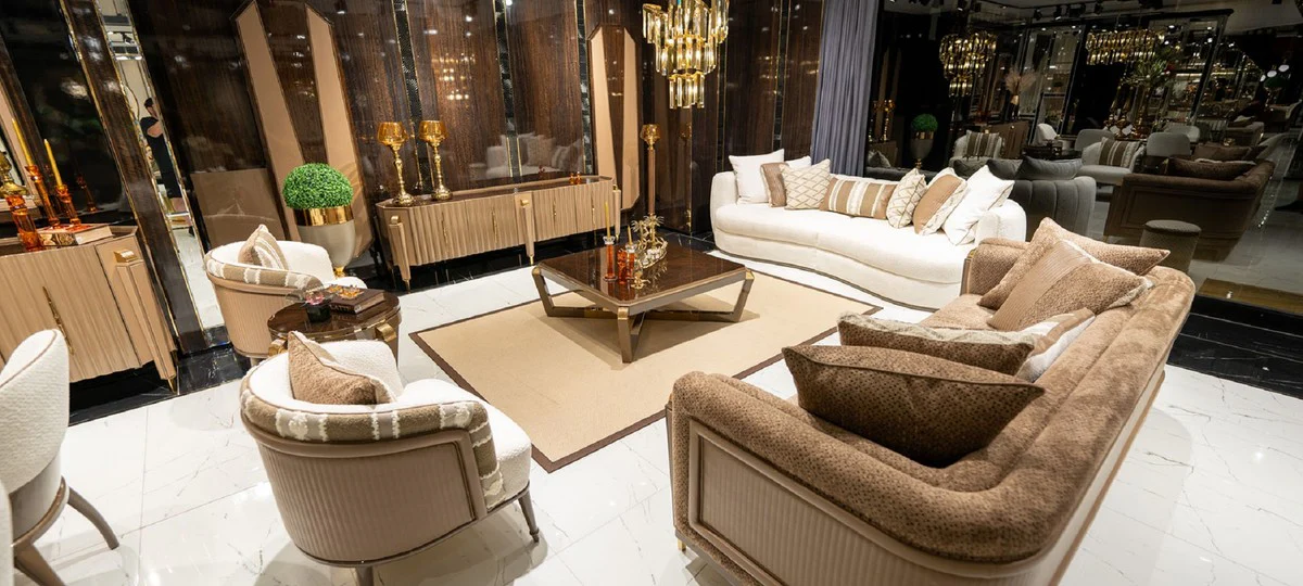 Luxury Coffee Table Brown / Gold - Square Solid Wood Living Room Table - Living Room Furniture - Luxury Furniture - Luxury Collection