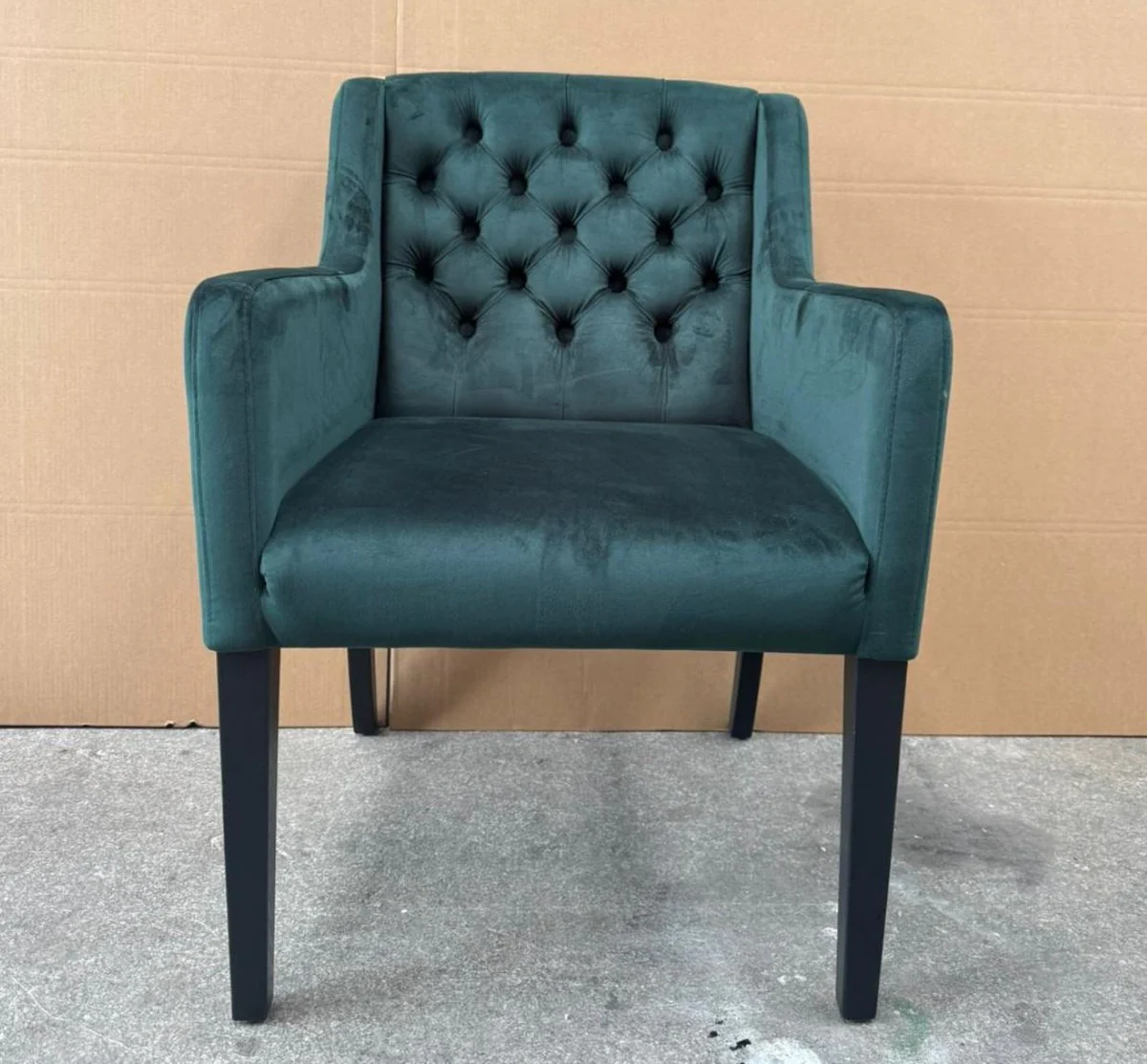 Luxury Chesterfield Dining Chair with Armrests Dark Green / Black
