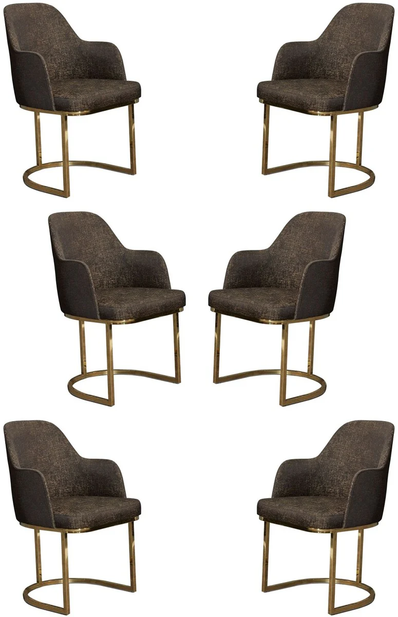 Luxury dining room chair set gray / gold 70 x 95 x H. 96 cm - Kitchen chairs set of 6 - Dining room chairs with armrests - Luxury dining room furniture
