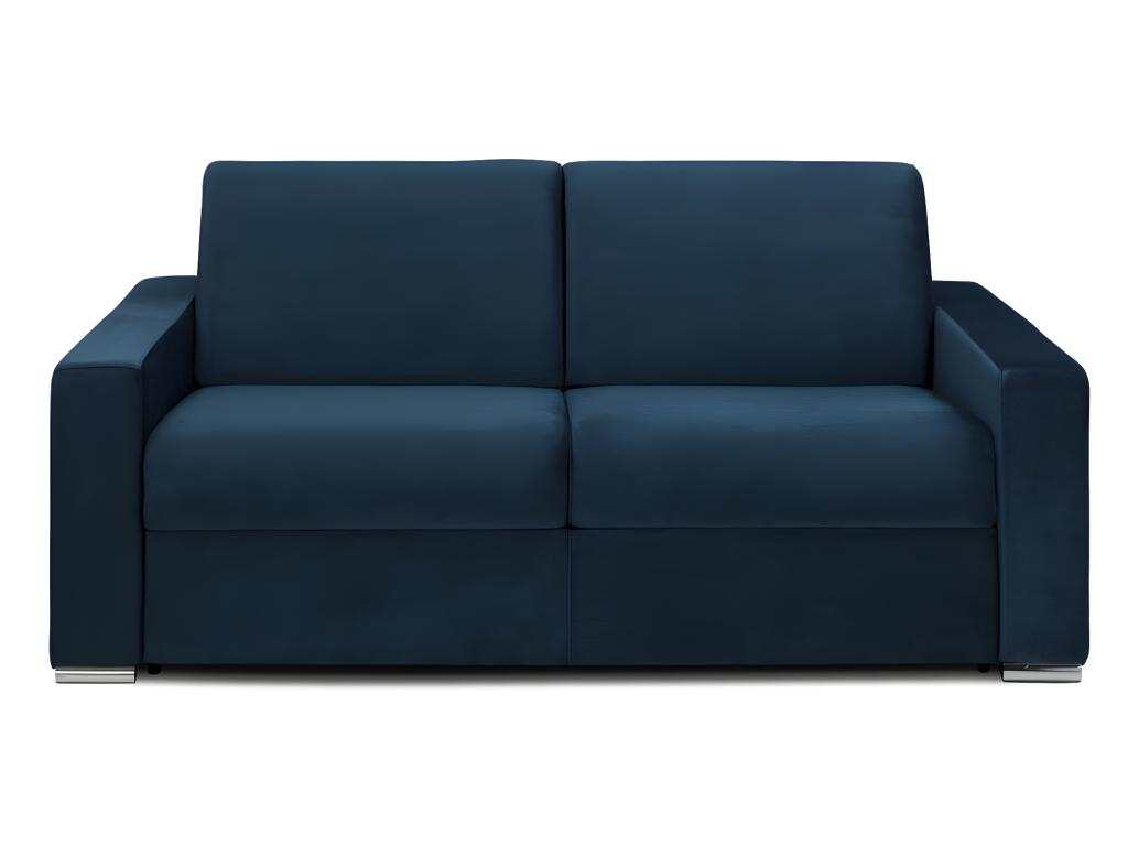 Sofá cama de 3 plazas tipo italiano de terciopelo CALITO - Azul noche - Cama de 140 cm - Colchón de 22 cm con memoria de forma